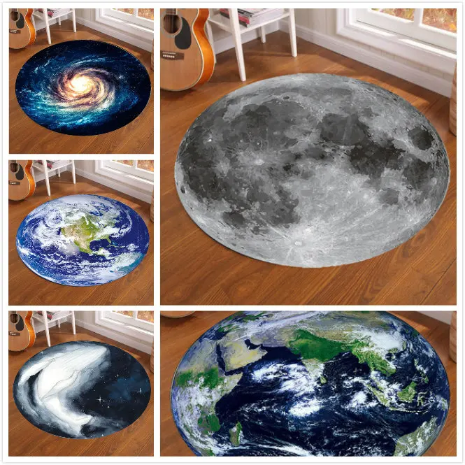 Kids Outdoor Mat - Galaxy Earth Moon Okrągły dywan do