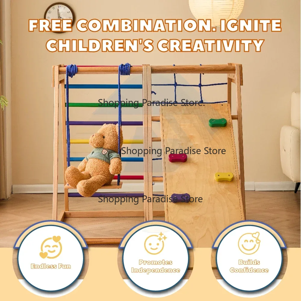 Drewniany tęczowy zestaw do ws – Kids Outdoor Wooden Climbing Frame recenzja i cena